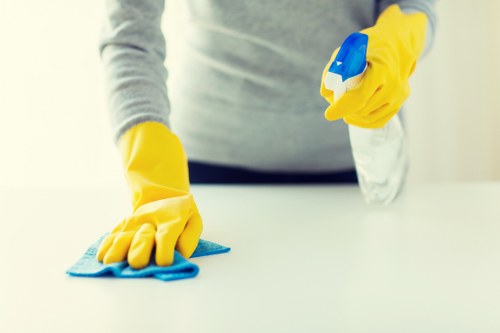 Local sofa cleaner treating stains on a living room couch
