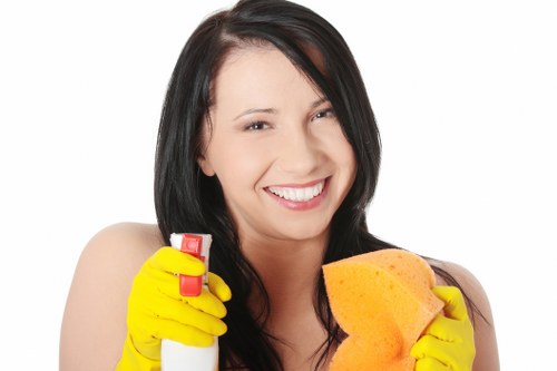 Local cleaning team working in a modern apartment building in E1